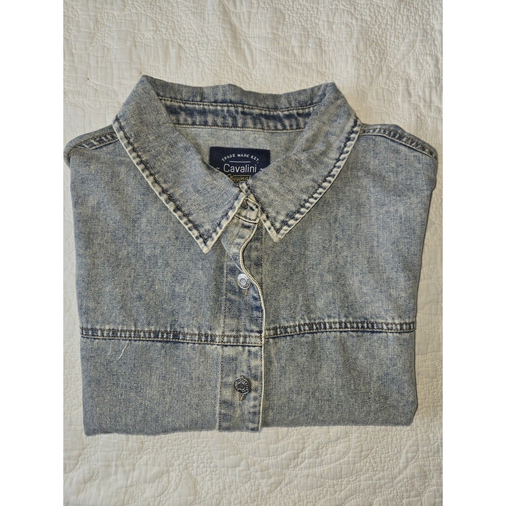 NEW Cavalini Originals Acid Wash Denim Jacket Women 2X Oversized Button D Sh